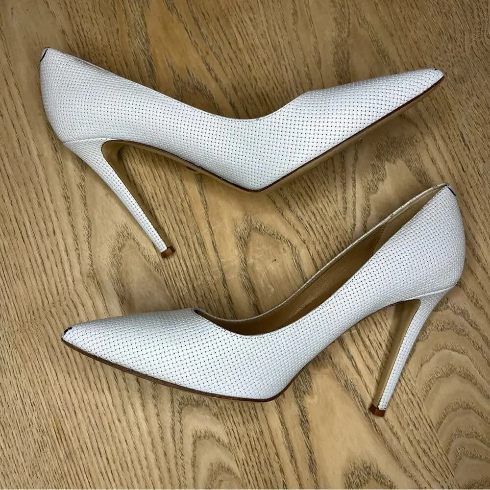 Diane Von Furstenberg White Woven Leather Heels Pointed Toe Pumps Women’s 8.5 - Picture 8 of 12